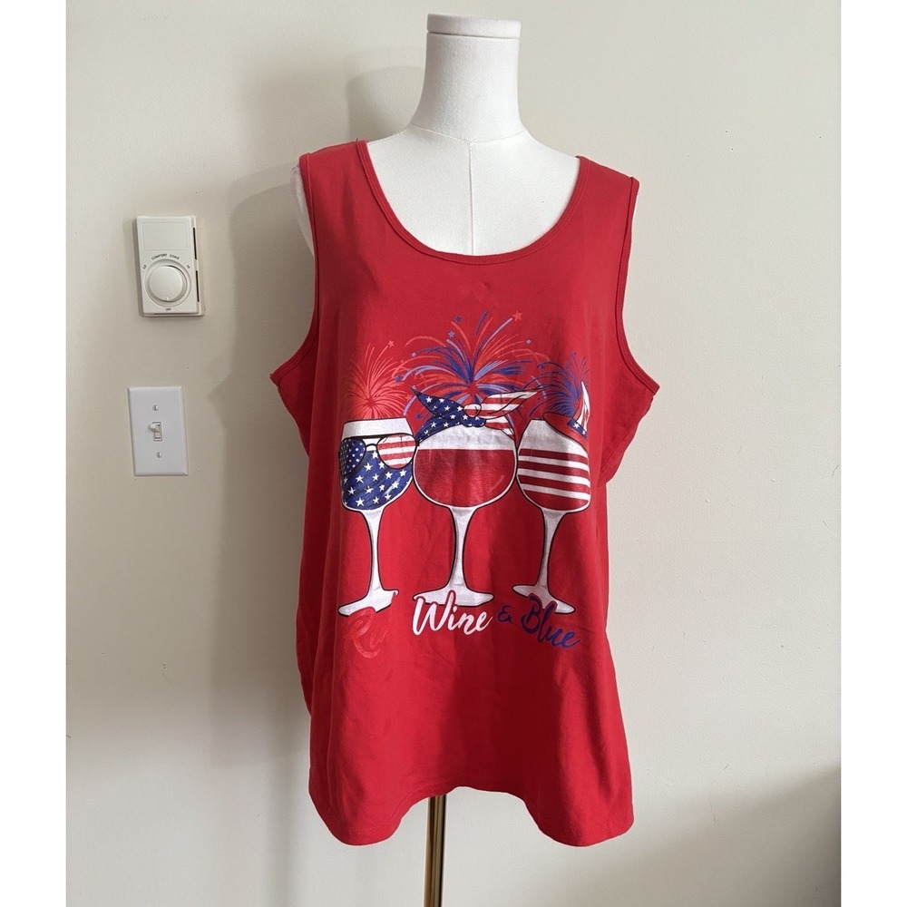 Red Wine and Blue 4th of July Fun Part Top Cookout Grilling USA WOmens‎
